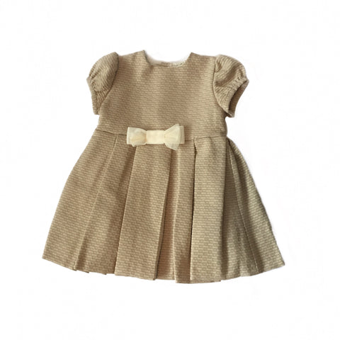 Alber Diamond Brocade Pleated Dress with Bow Detail