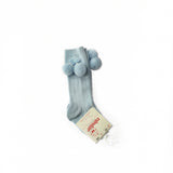 Blue Pom-Pom Knee High Socks