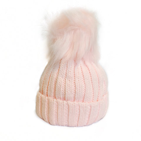 Pink Faux Fur Pom Hat