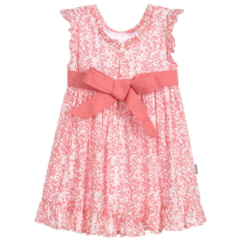 NEW SEASON Girls coral & white fully lined leaf dress