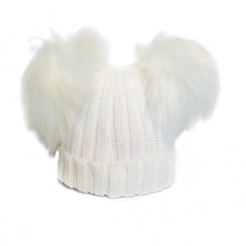 White Double Faux Fur Pom Hat