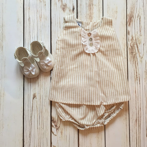 Beige striped dress and bloomers