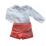 New season Boys coral and  white Peter Pan collar shirt outfit