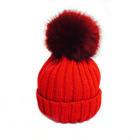 Red Faux Fur Pom Hat